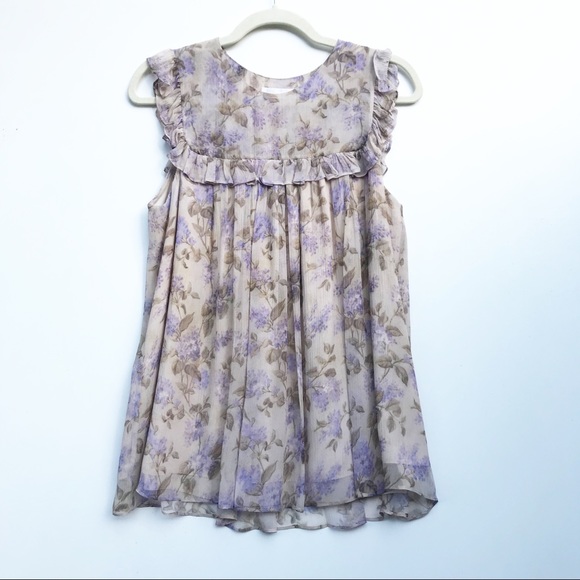 Zimmermann Tops - Zimmermann Floral Ruffle Sleeveless Blouse Size 1